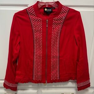 Christine Alexander Red Studded Rhinestone Zip Up Jacket Women’s Size Large